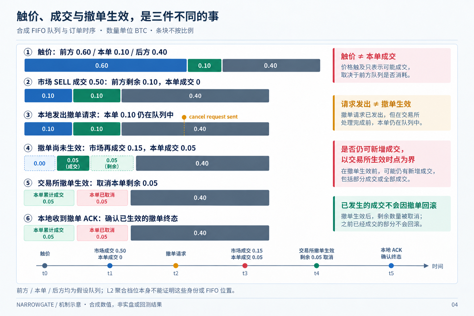 触价、本单成交、撤单生效和本地确认的合成时序
